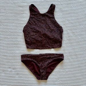 Athleta Conscious Crop Bikini Top & Clean Medium Bottom Burgundy Swimsuit: Small